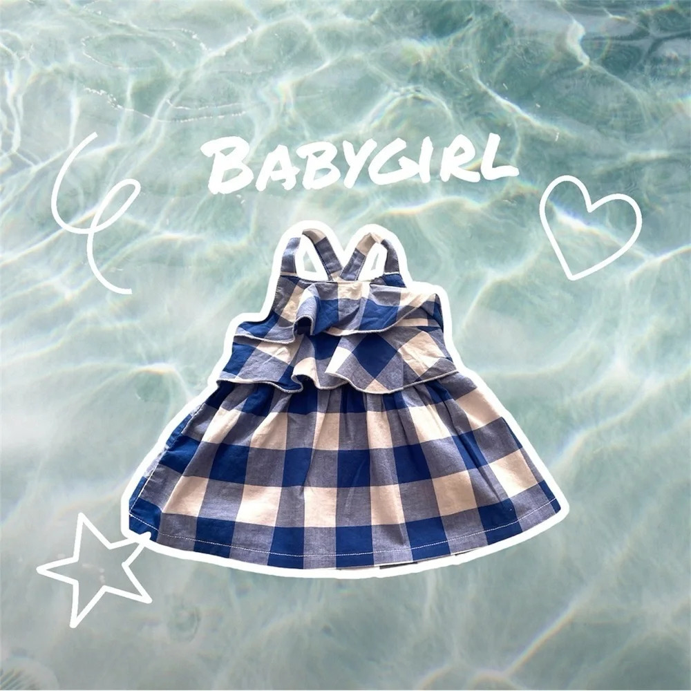 Baby girl blue and checkered board dress